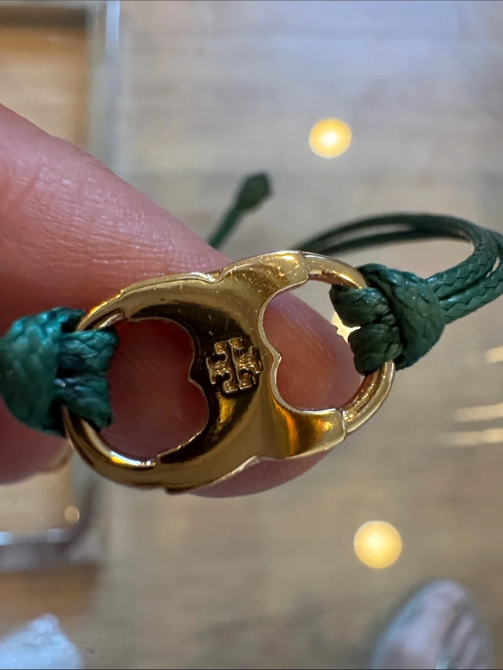 Tory Burch Dark Green Cord Bracelet with Gold Logo Accent